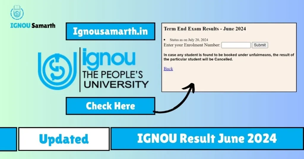 IGNOU Result June 2024 Term End Examination Updated, Check Result